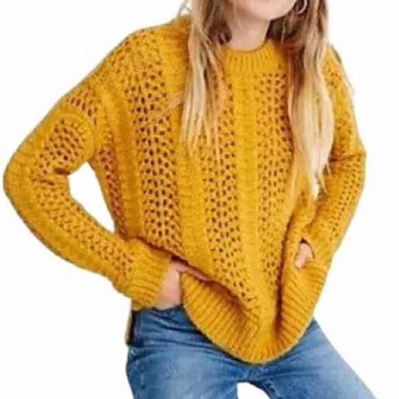 MADEWELL SIZE XS GOLDEN YELLOW WINDEMERE POINTELLE PULLOVER SWEATER CROPPED - Picture 1 of 7